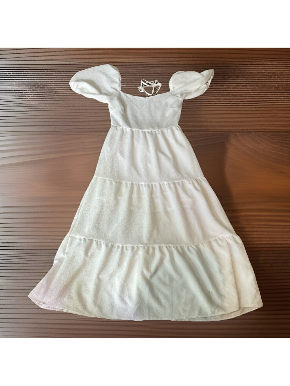 NWT Hyfve Women's White Textured Puff Sleeve Peasant Dress Size Small